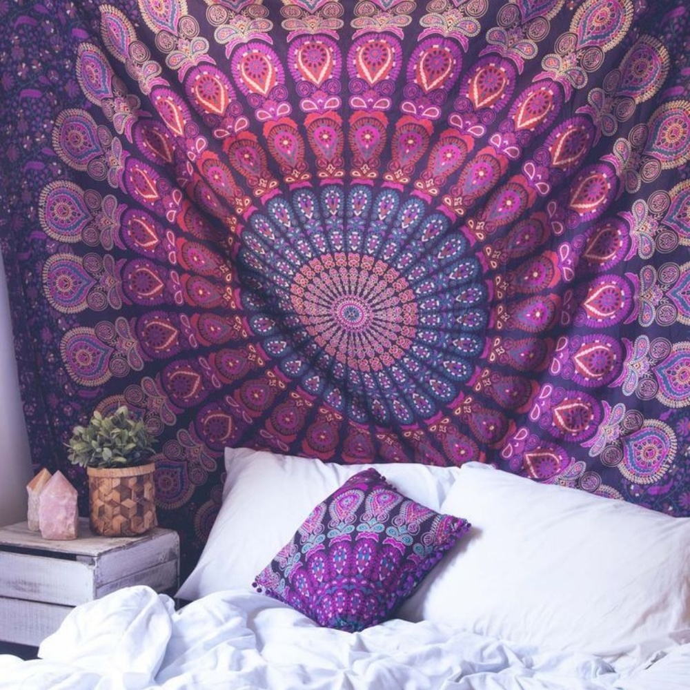 SOLD 🔥Bohemian Purple Peacock Mandala Bed Wall - Picture 1 of 4